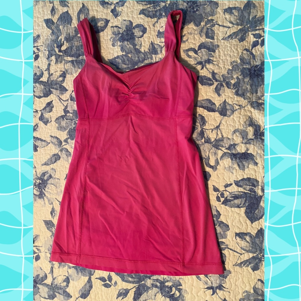Lululemon Long Pink Yoga Tank Top Built-in Bra 6